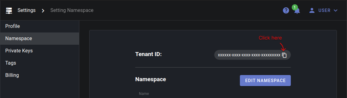 Screenshot showing the Tenant ID field for easy reference.